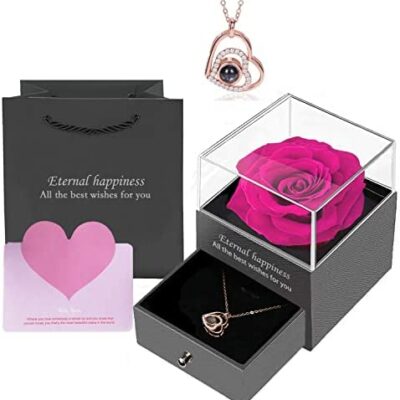 Everrose & Jewelry Collier Je t'aime, cadeau d'anniversaire original Everrose pour femme, véritable cadeau de rose magique pour maman petite amie, idées cadeaux de mariage, fête des mères, Saint Valentin.