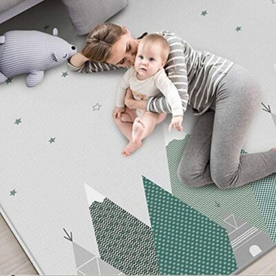 Tapis de jeu pliable pour bébé grande mousse épaisse souple double face étanche portable 200 x 180 x 1,0 cm
