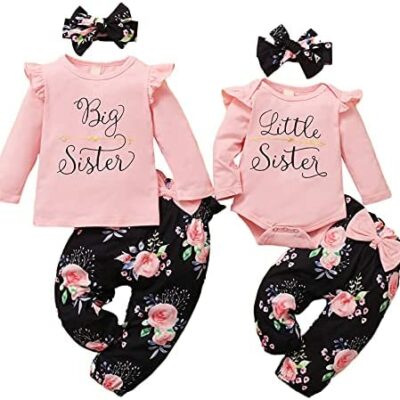 WeoTca Ensemble de vêtements assortis pour sœurs Ensemble de vêtements pour bébé fille Ensemble de vêtements floraux assortis pour grande sœur