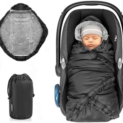 Zamboo - Couverture bébé enveloppante pour le confort et le panier de transport - Convient au siège auto à harnais 3 points - Rembourrage en polaire douce et chaude - Noir