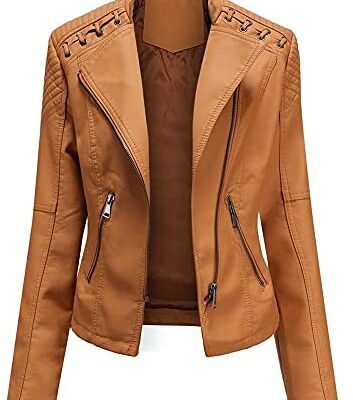 YYNUDA Veste de motard vintage en cuir PU pour femme