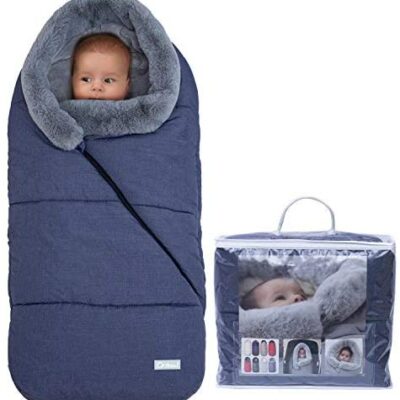 Orzbow Baby Swaddle - Couvre-pieds universel pour poussette avec col en fourrure - Écharpe de portage - Pour siège auto, poussette (Bleu)