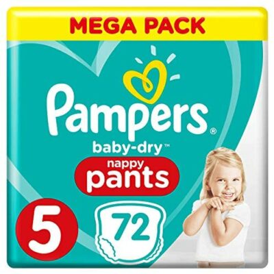 Pampers Baby Dry Couches Taille 5 (12-17 kg) Jusqu'à 12 heures de séchage et double étanchéité, 74 couches (grand paquet)