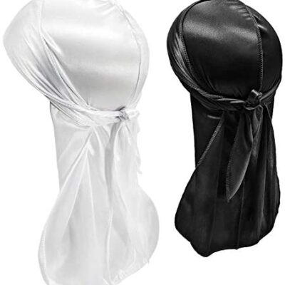 Hairizone - Lot de 2 Silky Durag pour homme (Noir, Blanc)