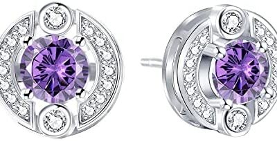 Qings Boucles d'Oreilles Pierre de Naissance : Argent Sterling 925 12 Boucles d'Oreilles Pierre de Naissance Zircon Brillant Boucles d'Oreilles Bijoux Cadeaux d'anniversaire pour Femmes Filles