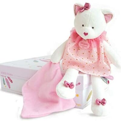 Doudou et Compagnie - Peluche Mouchoir Chat - 28 cm - Rose - Attrape Rêve - DC3546