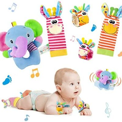 Hochet de poignet de bébé, 5 pcs jouets de hochet de poignet et de chaussette de bébé, hochet de bande de poignet et chaussettes de pied, jouets de développement pour les tout-petits garçons filles