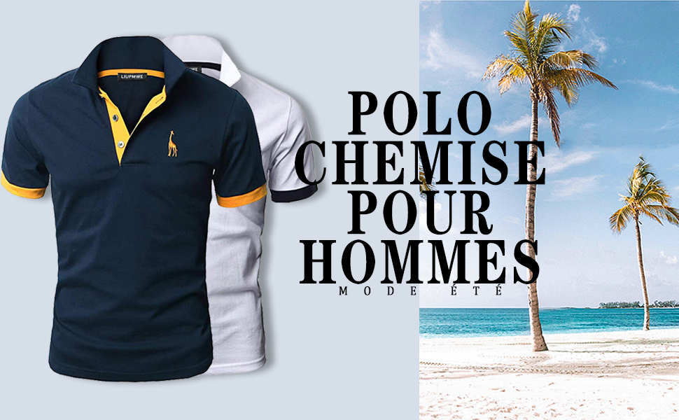 LIUPMWE Polo à la mode pour hommes à manches courtes Polo décontracté en coton Tennis Golf T-shirt de base Coupe ajustée F