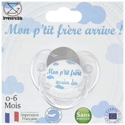 Sucette bébé en cadeau pour annoncer la grossesse à son petit frère - idée originale pour femme enceinte - sucette 0-6 mois - norme française et européenne - cadeau de naissance