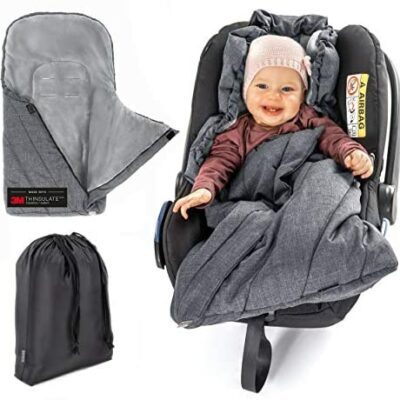Zamboo - Couvre-pieds Comfort 3M - Pour siège d'auto pour bébé, coussin Thinsulate, doublure en polaire thermique, capuche et fourre-tout - Gris (Basique)