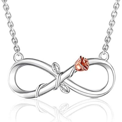 Collier femme chaîne en argent sterling 925 avec paillettes 5A zircone rose infini pendentif argent/or/or rose chaîne cadeau pour Noël, cadeau pour petite amie femme femme avec boîte-cadeau, 40-45cm