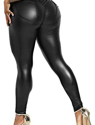 TZLDN leggings en cuir pour femmes aspect mouillé pantalon en cuir taille haute leggings en cuir maigre pantalons collants treggings