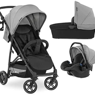 Hauck 3-in-1 Combi Stroller Rapid 4R Plus Trio Set / Sun Canopy XL UPF 50+ / jusqu'à 25 kg / berceau / siège auto / inclinable / hauteur réglable / pliage compact / gris