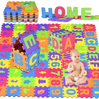 GOLDGE 72 × 2 = 144PCS Puzzle Pad Mousse, Tapis de Jeu Robuste pour Enfants, Tapis de Jeu Puzzle pour Nourrissons, Non Toxique, Lettres et Chiffres, EVA Multicolore