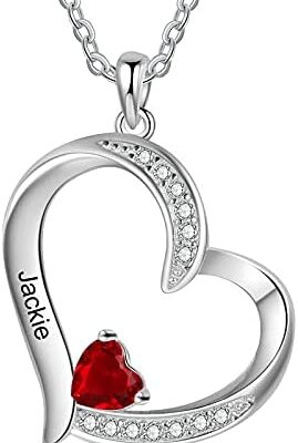 Collier Prénom Personnalisé, Collier Pendentif Coeur pour Femme avec 1 à 6 Pierres de Naissance Bijoux Cadeau Saint Valentin Anniversaire Mère Petite Amie Soeur Cadeau Personnalisé