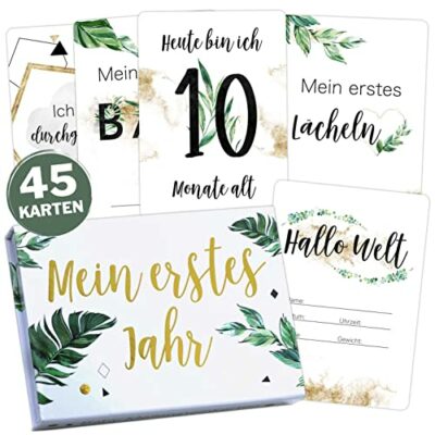 45 cartes jalons grossesse bébé cartes jalons vert tropical coffret cadeau + coffret cadeau belle idée cadeau pour nouveau-né maman à être bébé douche bébé.