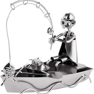 BRUBAKER Vis Homme Pêche en Bateau - Figurine en Fer Fait Main Homme Pêche en Métal - Figurine en Métal Idée Cadeau pour Pêcheur et Pêcheur