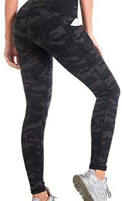 CAMBIVO Leggings de sport taille haute pour femme Camouflage long avec poche pour téléphone portable, pantalon de course à pied Pantalon de sport pour femme Long opaque pour fitness, yoga, entraînement, usage quotidien