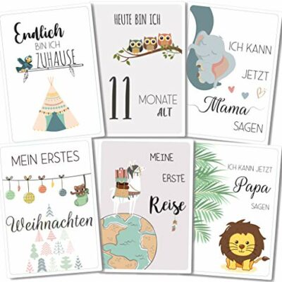 Cartes jalons pour bébé garçon fille Cadeau de naissance pour bébé fille nouveau-né pour les parents avec 40 cartes, maman + papa peuvent collecter des jalons au cours de la 1ère année de bébé + partager leur chance