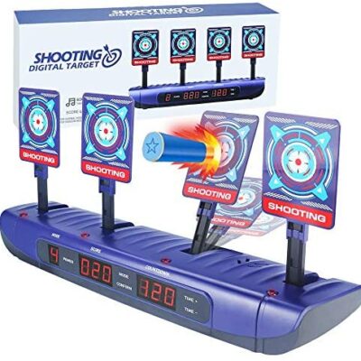 Cible pour pistolet Nerf, 4 modes de jeu et 4 cibles Score électronique Réinitialisation automatique Cibles numériques Jouets pour 6 7 8 9 10 ans Enfants Garçons Cadeaux d'anniversaire Cadeaux de Pâques