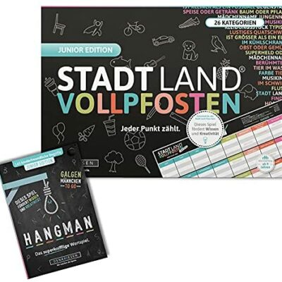 DENKRIESEN - Junior Duo 2 - Stadt-Land Vollpfosten Junior Edition + Hangman Junior Edition" | Cadeau d'anniversaire | Jeu de famille | City Land River | Jeu pour enfants