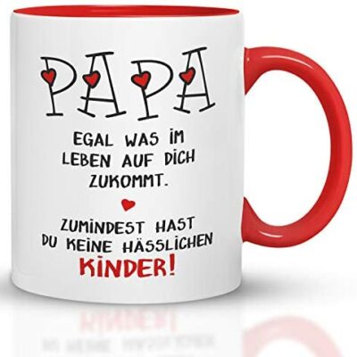 Kaffeebecher24 - Cadeau de fête des pères - Mug avec dicton Papa ugly children - Cadeaux lavables au lave-vaisselle pour papa - Mug drôle - Mug cadeau de fête des pères - Rouge