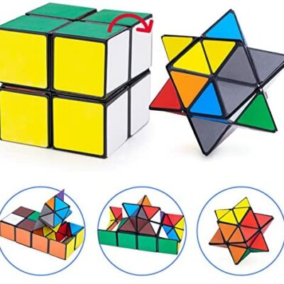 Little Guy 2-en-1 Cubes Rubik Magiques pour Enfants Adultes Puzzles Géométriques 3D Jouets Jeux pour Garçons Filles 6-12 Ans