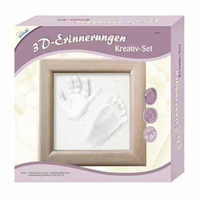 MAMMUT 129001 - Kit d'empreintes souvenirs 3D, kit d'empreintes pour moulage en plâtre des mains et des pieds de bébé, kit complet avec cadre en bois, kit créatif pour jeunes parents, idée cadeau naissance