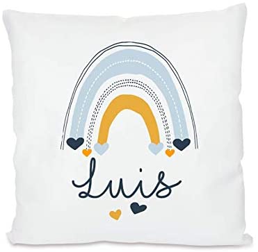 Manufaktur Lovingly I Coussin arc-en-ciel avec nom pour garçons I Coussin prénom en 40 x 40 cm I Cadeau spécial et idée cadeau personnalisée pour garçons et enfants