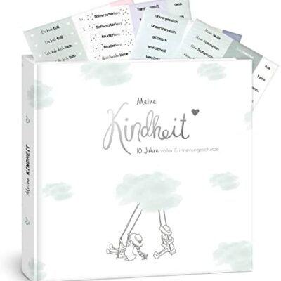 Mintkind® Album souvenir Mon enfance - Les 10 premières années de la vie avec feuille d'autocollants assortis I Journal des souvenirs d'enfance Cadeau pour la naissance