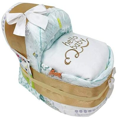 PETIT lit à langer "hello baby" pour filles ou garçons en beige avec broderie de haute qualité.  Cadeau de naissance, baptême ou baby shower.  gâteau de couches