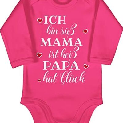 Shirtracer - Statement Sayings Baby - I'm Sweet Mama is Hot Papa is Lucky Hearts - Body bébé manches longues