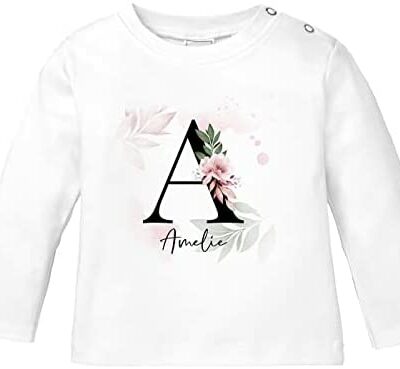 SpecialMe® Baby tee-shirt manches longues avec prénom monogramme personnalisé initiale première lettre fille personnalisable coton bio