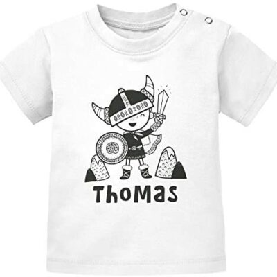 SpecialMe® T-Shirt Bébé Personnalisé avec Nom Petit Viking Style Scandi Garçon Fille Manches Courtes Coton Bio