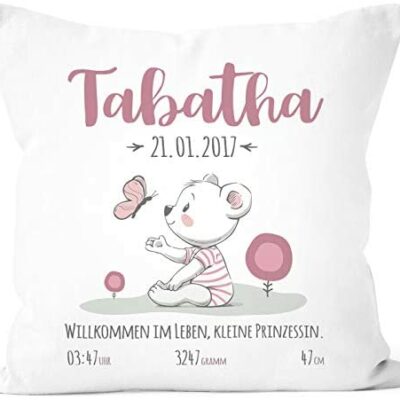 SpecialMe® coussin naissance personnalisable, coussin naissance fille, coussin prénom cadeau naissance bébé, taie d'oreiller sans rembourrage blanc unisize