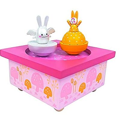 TROUSSELIER - Bunny Angel & Mother Bunny - Dancing Music Box - Boîte à Musique - Idéal Cadeau de Naissance - 2 Figurines Amovibles - Facile à Utiliser - Musique : A Little Night Music Mozart - Couleur : Rose