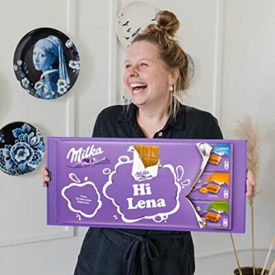 Tablette de chocolat géante Milka personnalisée avec nom et message - Cadeau personnalisé en chocolat XL Mega Milka avec 9 tablettes de chocolat (900 grammes - Tablette de chocolat Mega Milka)