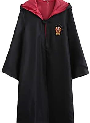 Tomwell HP Cosplay Cape avec Capuche Costume Ensemble Cape Baguette Cravate Écharpe Gryffondor Costume Uniforme Scolaire Carnaval Costume Halloween Festival