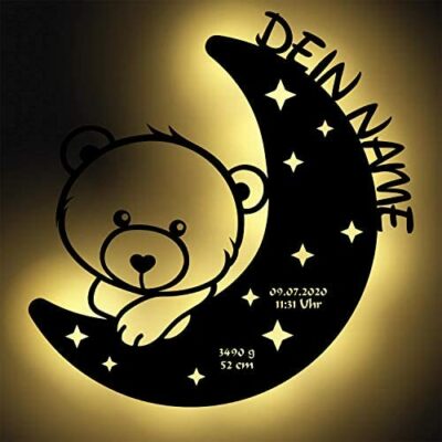 Veilleuse LED Ours sur la Lune I Personnalisable I Cadeaux Uniques Naissance et Baptême Garçons et Filles