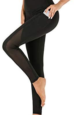 Yaavii Legging de sport pour femme avec poches, pantalon de sport long opaque, pantalon de yoga taille haute avec inserts en maille pour l'entraînement, la salle de sport