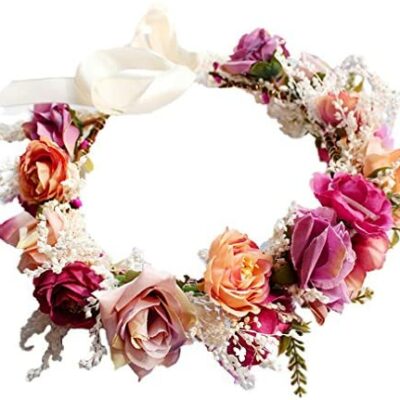 YAZILIND Mariage Guirlande Florale Guirlande Demoiselle D'honneur Rose Floral Diadème Ruban Photo Props