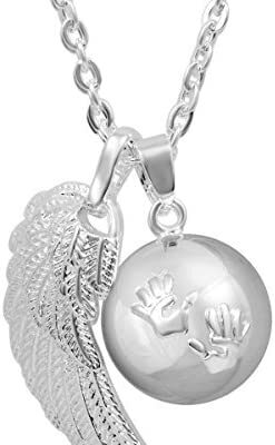 AEONSLOVE Collier Bola de Grossesse avec Petite Empreinte, Carillon Musical Ailes d'Ange Pendentif Collier Bébé Enceinte Cadeau de Noël Original, 114cm