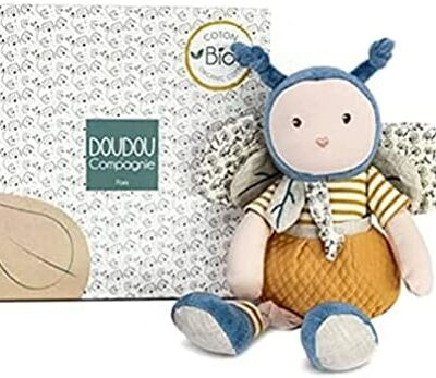 Doudou et Compagnie - Pollen d'Abeille Bio - Pantin - Coffret Cadeau - 30 cm - Cadeau d'Anniversaire - Jaune et Beige - DC3844