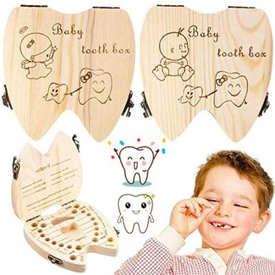 BESTZY Boîte à Dents de Bébé - Boîte en Pin Parfaite comme Cadeau de Naissance, Boîte à Dents de Bébé Souvenir en Bois pour Enfant - 2 Pièces