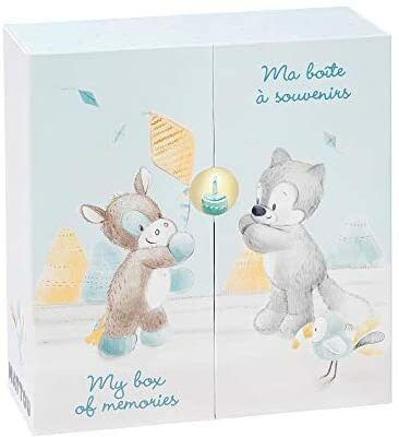 NATTOU En-De-Nl-Nl-Fr Boîte de Rangement Bébé/Item/Souvenir Tim/Tiloo Bleu 25 x 26,5 x 9 cm