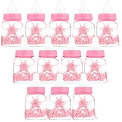 Siumir Biberon Bouteille de Bonbons Coffret Cadeau Fête d'anniversaire pour Enfants, Baby Shower, Accessoires de Fête 12 Pièces (Rose)