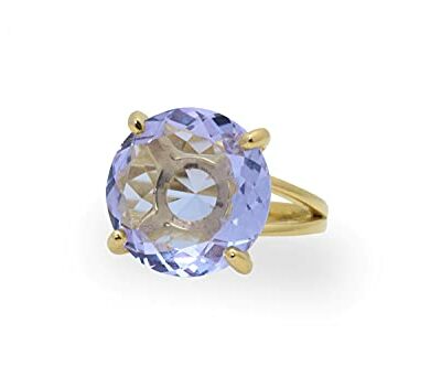 Bagues rondes en tanzanite - Bagues brillantes de pierre de naissance de décembre - Bijoux faits à la main en or massif personnalisables - Bagues tendance et bagues cadeaux pour femmes