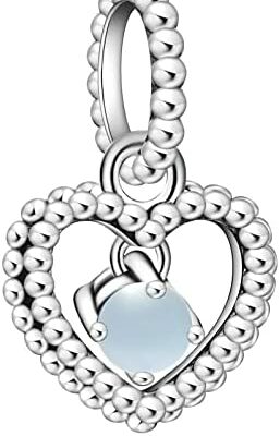 LaMenars Décembre Pierre de Naissance Amour Bracelet à Breloques en Argent Sterling 925 Zircon Perlé Coeur Charme Collier Anniversaire Saint Valentin Cadeaux pour Femmes Filles Famille