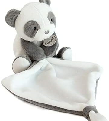 Baby Nat' - Peluche Panda avec Couette Mouchoir - Idées Cadeaux Anniversaire - 17cm - Noir/Blanc - Mon Petit Panda -BN0460