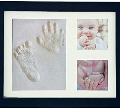 Kit de fabrication d'empreintes de mains et d'empreintes de pieds de bébé souvenir pour garçons et filles nouveau-nés Cadeaux de douche de bébé personnalisés Cadres photo d'art de mémoire de bébé - Noir